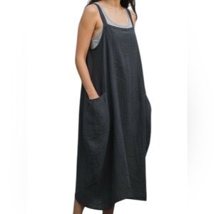 100% Linen Dark Gray Apron Dress – Size L